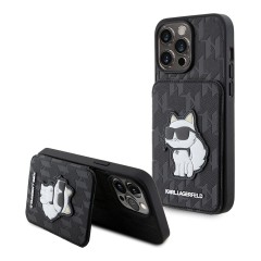 Karl Lagerfeld для iPhone 14 Pro чехол Cardslot Stand PU Saffiano Monogram NFT Choupette Hard Black