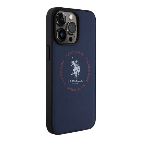 U.S. Polo для iPhone 15 Pro Max чехол PU Round Double horse logo Hard Blue (MagSafe)