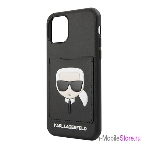 Lagerfeld чехол PU Leather Karl's Head Hard with cardslot для 11 Pro Max, черный