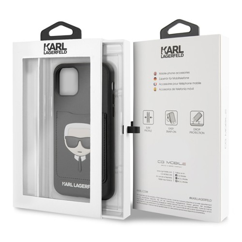 Lagerfeld чехол PU Leather Karl's Head Hard with cardslot для 11 Pro Max, черный