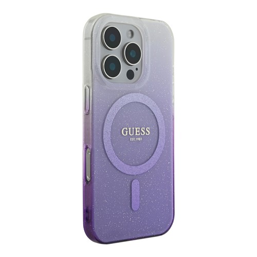 Guess для iPhone 16 Pro чехол PC/TPU Glitter Gradient Purple (MagSafe)