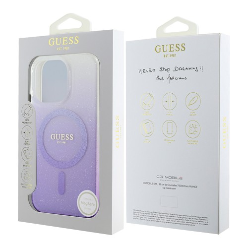 Guess для iPhone 16 Pro чехол PC/TPU Glitter Gradient Purple (MagSafe)