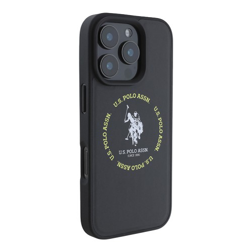 U.S. Polo для iPhone 16 Pro Max чехол PU Round Double horse logo Black (MagSafe)