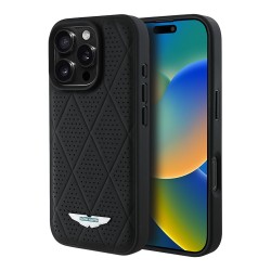 Aston Martin для iPhone 16 Pro чехол Leather Perforated Quilted Diamonds Hard Black