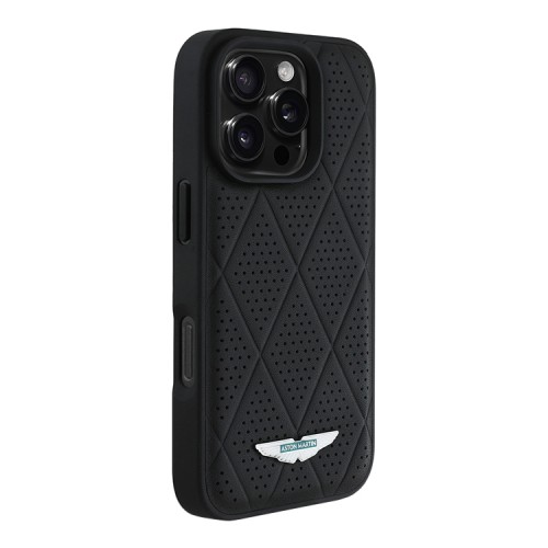 Aston Martin для iPhone 16 Pro чехол Leather Perforated Quilted Diamonds Hard Black