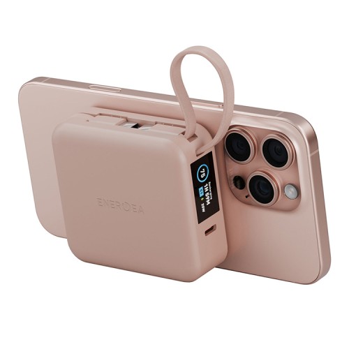 Energea АКБ MagPac MINI Plus, 10000W Magnetic wireless 15W +С 20W +2 C cables and Display Pink