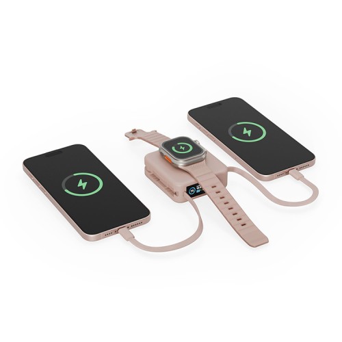 Energea АКБ MagPac MINI Plus, 10000W Magnetic wireless 15W +С 20W +2 C cables and Display Pink