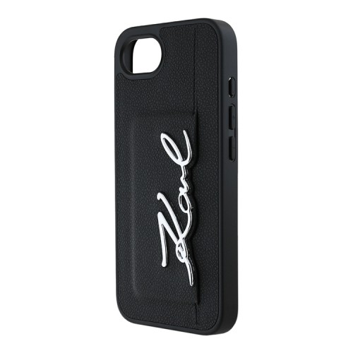 Karl Lagerfeld для iPhone 16e чехол Cardslot PU Grained leather Metal Signature Hard Black