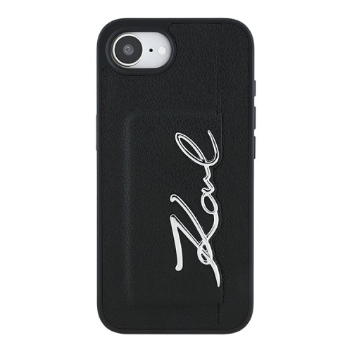 Karl Lagerfeld для iPhone 16e чехол Cardslot PU Grained leather Metal Signature Hard Black