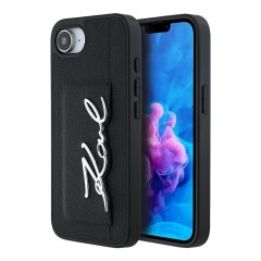 Karl Lagerfeld для iPhone 16e чехол Cardslot PU Grained leather Metal Signature Hard Black