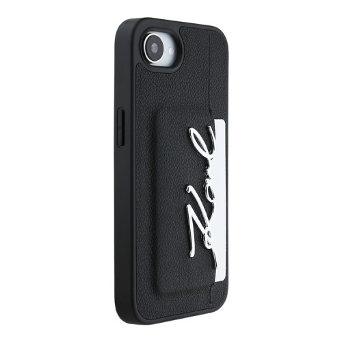 Karl Lagerfeld для iPhone 16e чехол Cardslot PU Grained leather Metal Signature Hard Black