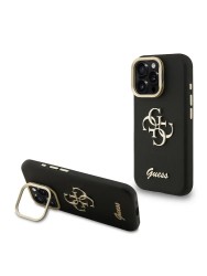 Guess для iPhone 15 Pro Max чехол PU Grained leather 4G Big metal logo and Camera Stand Hard Black