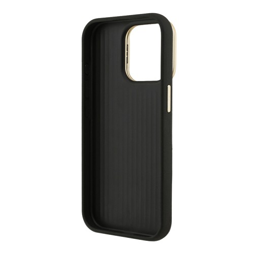 Guess для iPhone 15 Pro Max чехол PU Grained leather 4G Big metal logo and Camera Stand Hard Black