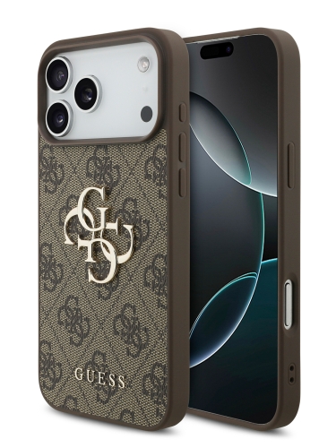 Guess для iPhone 17 Pro чехол PU 4G Big metal logo Hard Brown