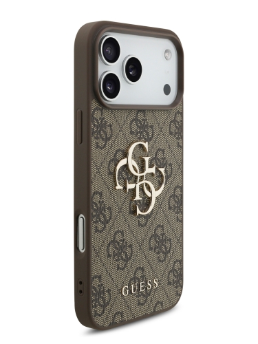 Guess для iPhone 17 Pro чехол PU 4G Big metal logo Hard Brown