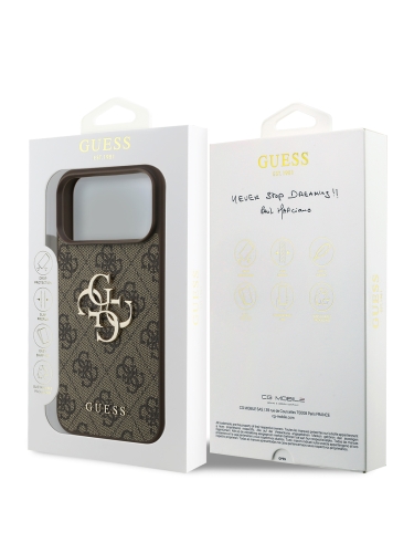 Guess для iPhone 17 Pro чехол PU 4G Big metal logo Hard Brown