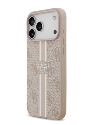 Guess для iPhone 17 Pro Max чехол PU 4G Stripes Hard Pink (MagSafe)