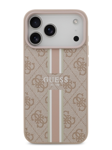 Guess для iPhone 17 Pro Max чехол PU 4G Stripes Hard Pink (MagSafe)