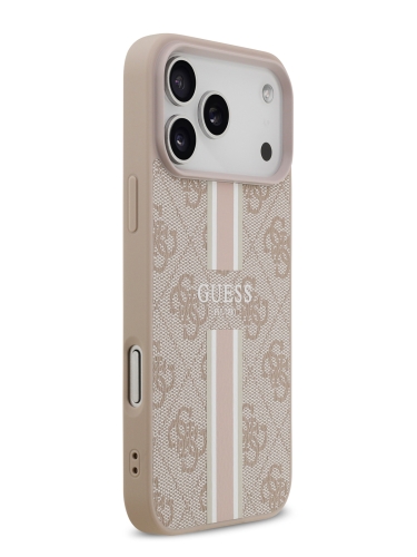Guess для iPhone 17 Pro Max чехол PU 4G Stripes Hard Pink (MagSafe)