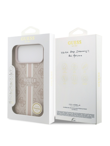 Guess для iPhone 17 Pro Max чехол PU 4G Stripes Hard Pink (MagSafe)