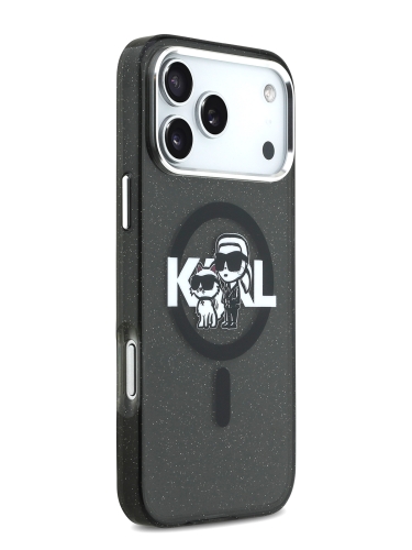 Karl Lagerfeld для iPhone 17 Pro Max чехол IML Sketch Karl&Choupette Metal cam Hard Glitter Black (MagSafe)