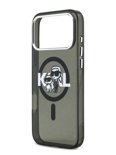 Karl Lagerfeld для iPhone 17 Pro Max чехол IML Sketch Karl&Choupette Metal cam Hard Glitter Black (MagSafe)