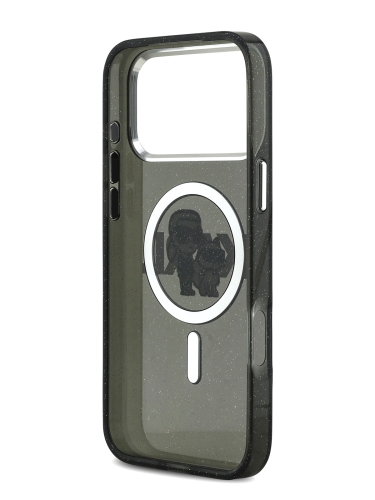 Karl Lagerfeld для iPhone 17 Pro Max чехол IML Sketch Karl&Choupette Metal cam Hard Glitter Black (MagSafe)