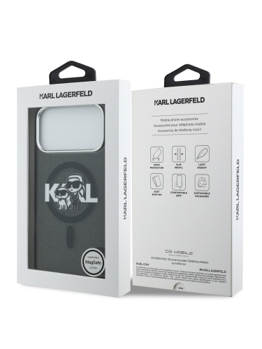 Karl Lagerfeld для iPhone 17 Pro Max чехол IML Sketch Karl&Choupette Metal cam Hard Glitter Black (MagSafe)