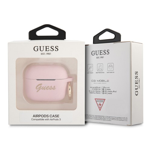 Чехол Guess Silicone Script logo с кольцом для Airpods 3 (2021), розовый