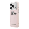 Karl Lagerfeld для iPhone 17 Pro чехол PU Smooth Sketch Karl&Choupette Metal Cam with Cardslot Pink