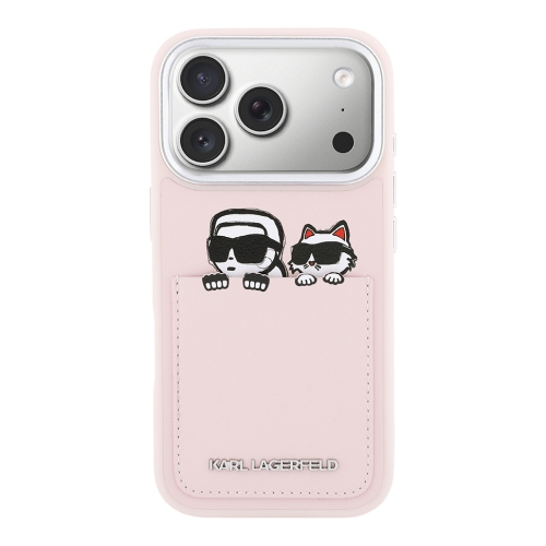 Karl Lagerfeld для iPhone 17 Pro чехол PU Smooth Sketch Karl&Choupette Metal Cam with Cardslot Pink