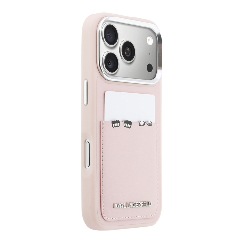 Karl Lagerfeld для iPhone 17 Pro чехол PU Smooth Sketch Karl&Choupette Metal Cam with Cardslot Pink