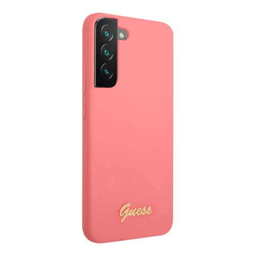 Чехол Guess Liquid Silicone Gold Metal logo для Galaxy S22, Fushia