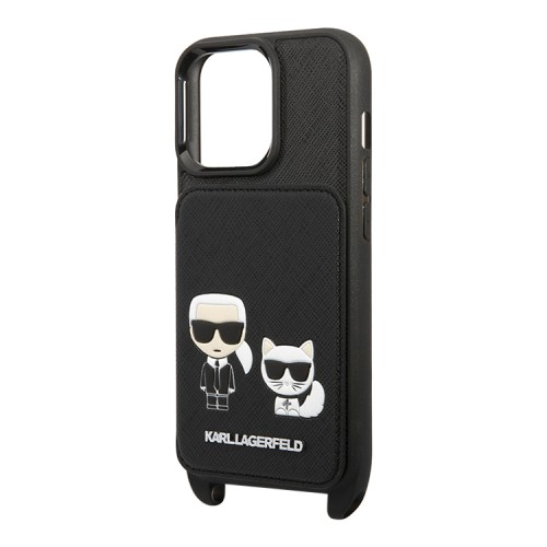 Чехол Lagerfeld Crossbody cardslot PU Karl & Choupette embossed Hard для iPhone 13 Pro, черный