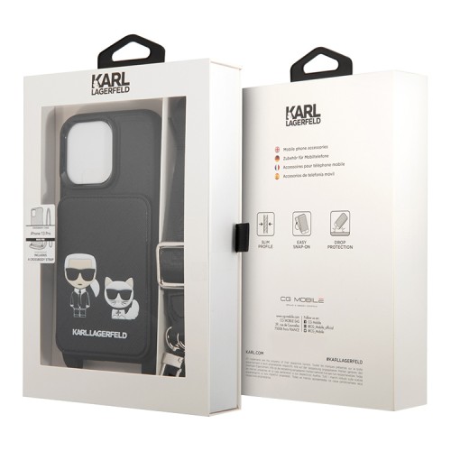 Чехол Lagerfeld Crossbody cardslot PU Karl & Choupette embossed Hard для iPhone 13 Pro, черный