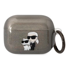 Чехол Lagerfeld TPU Glitters with ring NFT Karl & Choupette для Airpods Pro, черный
