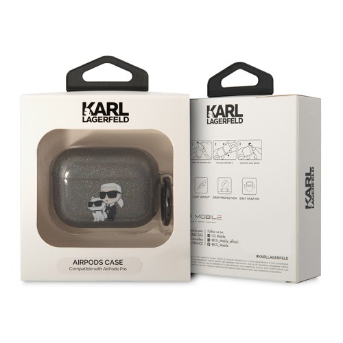 Чехол Lagerfeld TPU Glitters with ring NFT Karl & Choupette для Airpods Pro, черный
