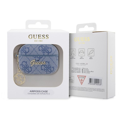 Чехол Guess PU leather 4G with metal logo and Heart charm для Airpods Pro 2, синий
