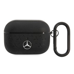 Чехол Mercedes Genuine leather Stars Metal logo для AirPods Pro, черный