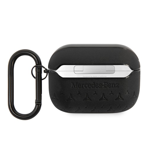 Чехол Mercedes Genuine leather Stars Metal logo для AirPods Pro, черный