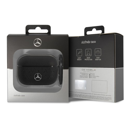 Чехол Mercedes Genuine leather Stars Metal logo для AirPods Pro, черный