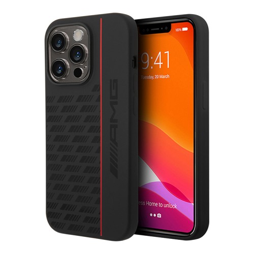 Чехол AMG Liquid Silicone Carbon pattern Hard для iPhone 14 Pro Max, черный