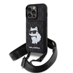 Чехол Lagerfeld Crossbody cardslot PU Saffiano Monogram NFT Choupette Hard для iPhone 14 Pro, черный