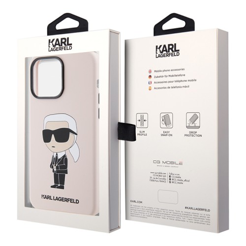 Lagerfeld для iPhone 15 Pro чехол Liquid silicone NFT Karl Ikonik Hard Pink