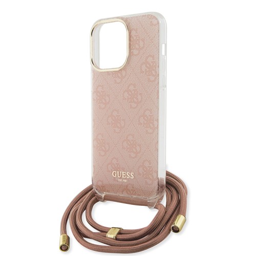 Guess для iPhone 15 Pro чехол Crossbody PC/TPU 4G Hard + Nylon cord Pink