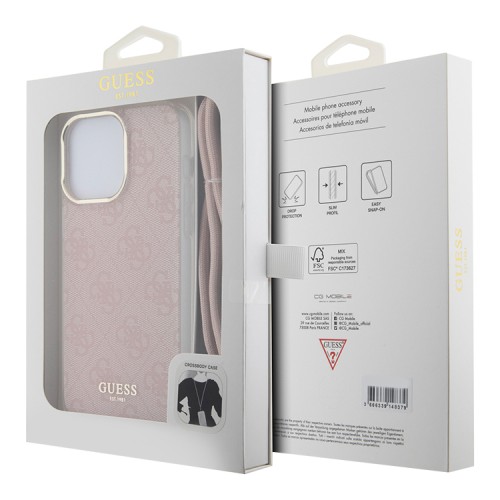 Guess для iPhone 15 Pro чехол Crossbody PC/TPU 4G Hard + Nylon cord Pink