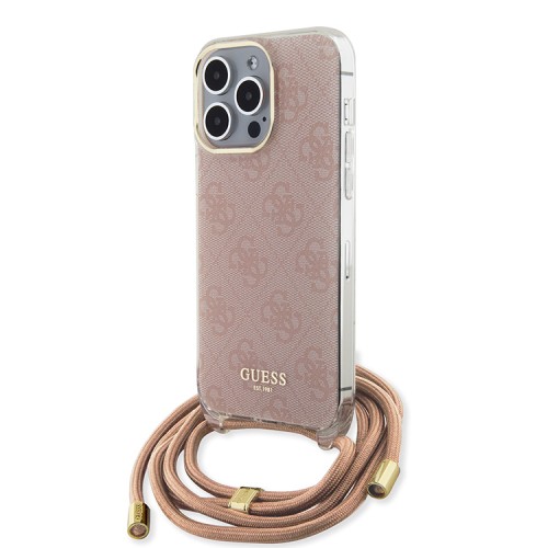 Guess для iPhone 15 Pro чехол Crossbody PC/TPU 4G Hard + Nylon cord Pink