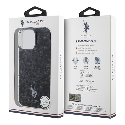 U.S. Polo для iPhone 16 Pro чехол PC/TPU Double Horse logo and Ring Black (MagSafe)