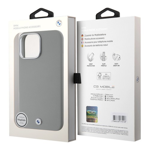 BMW для iPhone 16 Pro Max чехол Signature PU Full Wrapped Metal logo & Camera Hard Grey (MagSafe)