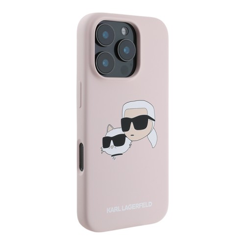 Karl Lagerfeld для iPhone 16 Pro Max чехол Liquid Silicone NFT Karl & Choupette Head Hard Pink (MagSafe)